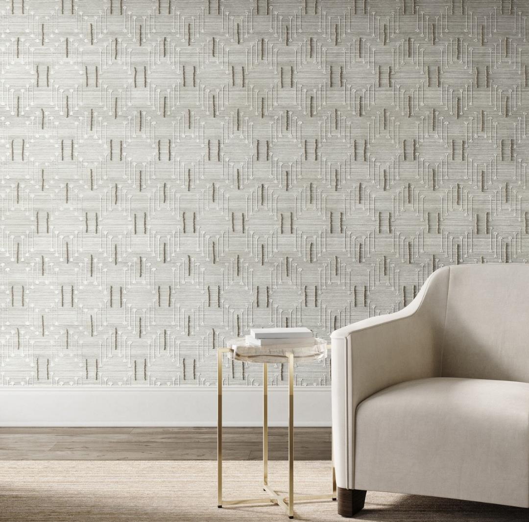 Natural linen-look wallcovering with subtle texture for calm and refined environments.